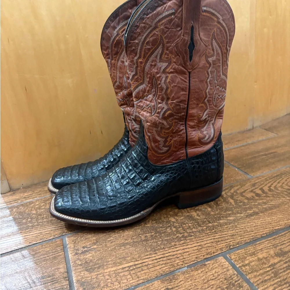 Lucchese Black and Brown Crocodile Western Boots - Picture 1 of 12
